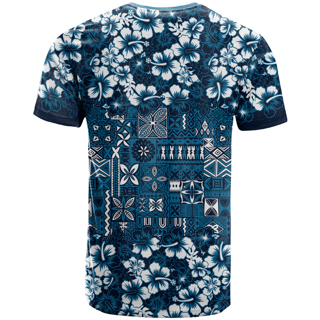 Blue Hawaiian Tapa Tribal Hibiscus T Shirt LT9 - Polynesian Pride