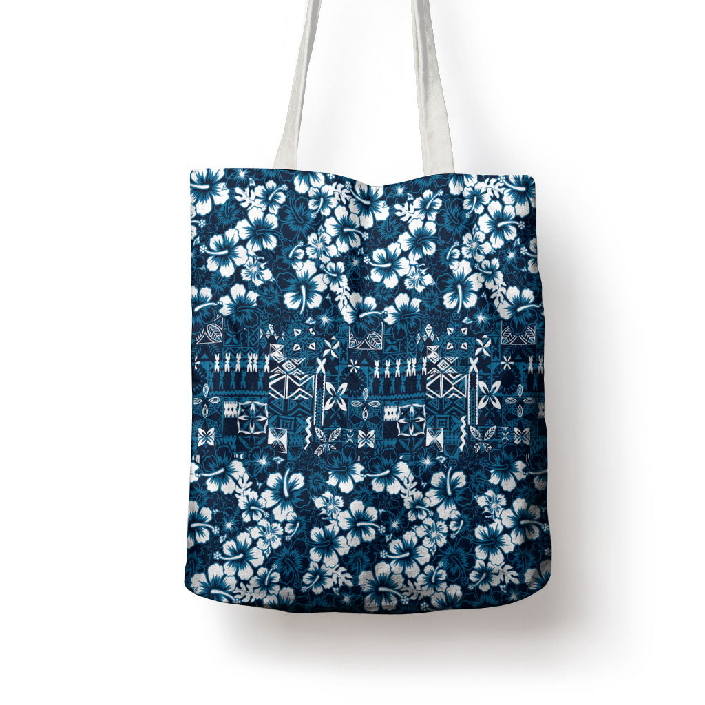 Blue Hawaiian Tapa Tribal Hibiscus Tote Bag LT9 - Polynesian Pride