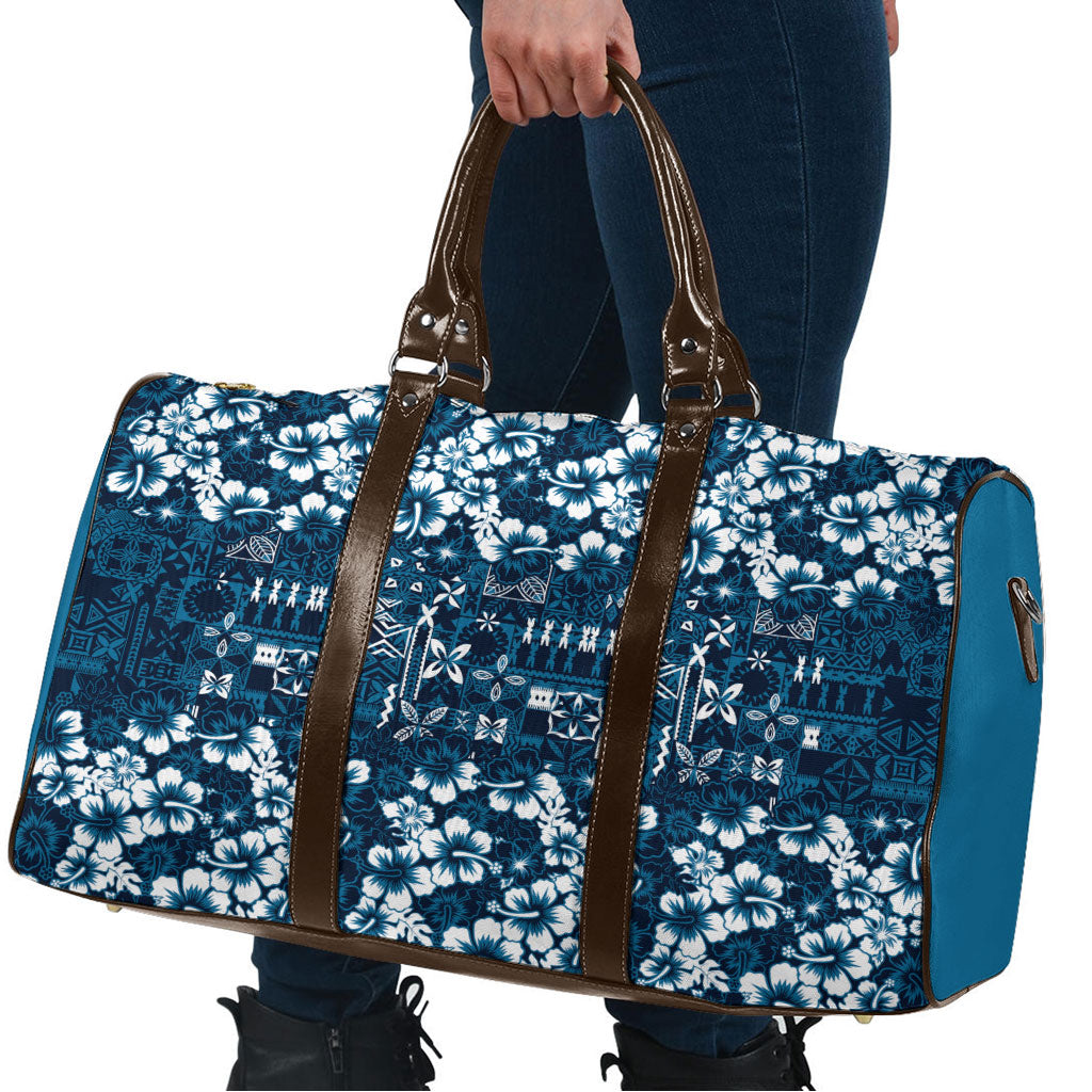 Blue Hawaiian Tapa Tribal Hibiscus Travel Bag