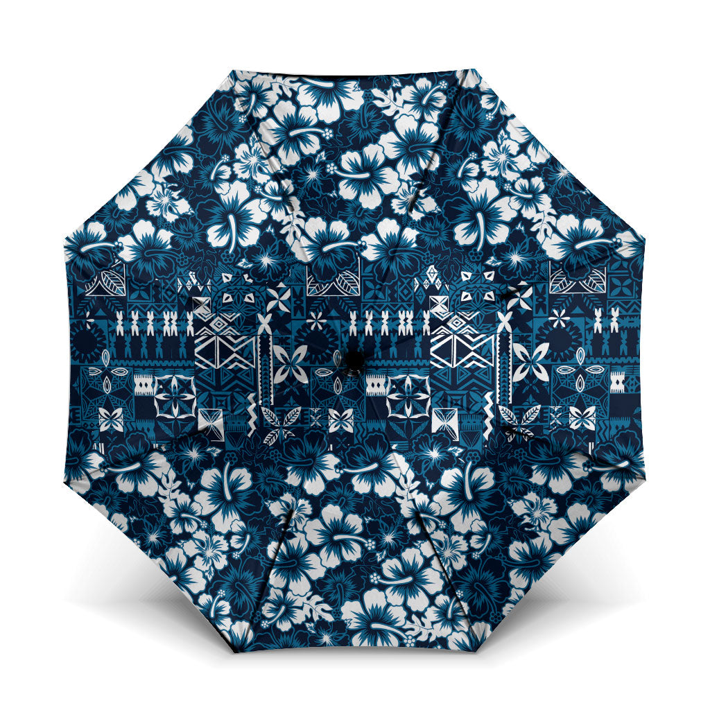 Blue Hawaiian Tapa Tribal Hibiscus Umbrella LT9 One Size Folded 11.42 inch Opened Diameter 37.4 inch Blue - Polynesian Pride