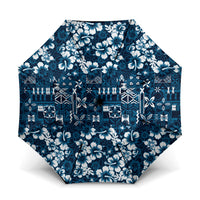 Blue Hawaiian Tapa Tribal Hibiscus Umbrella LT9 One Size Folded 11.42 inch Opened Diameter 37.4 inch Blue - Polynesian Pride