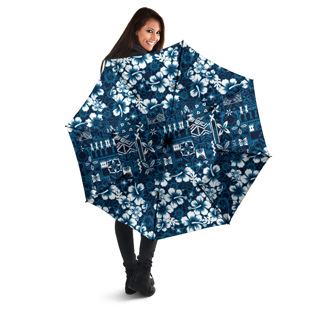 Blue Hawaiian Tapa Tribal Hibiscus Umbrella LT9 - Polynesian Pride