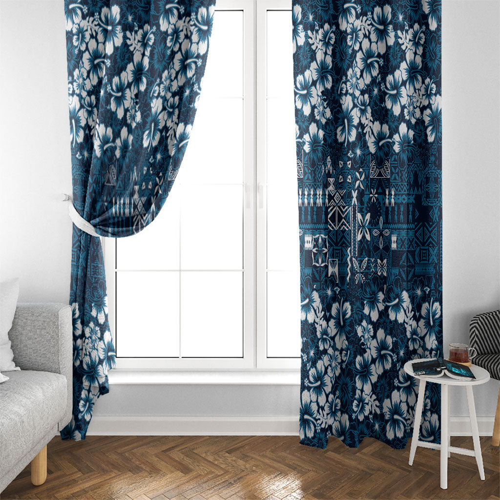 Blue Hawaiian Tapa Tribal Hibiscus Window Curtain LT9 - Polynesian Pride