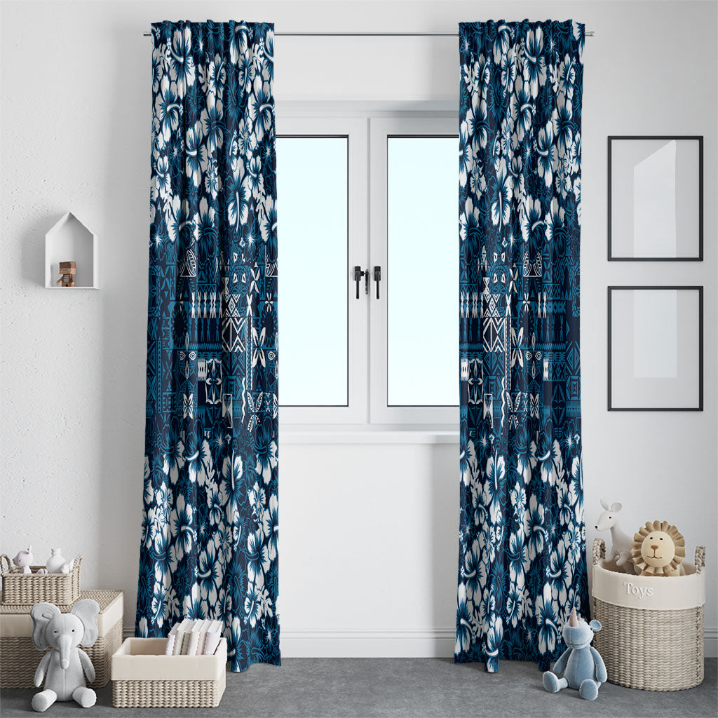 Blue Hawaiian Tapa Tribal Hibiscus Window Curtain LT9 - Polynesian Pride