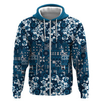 Blue Hawaiian Tapa Tribal Hibiscus Zip Hoodie LT9 Zip Hoodie Blue - Polynesian Pride