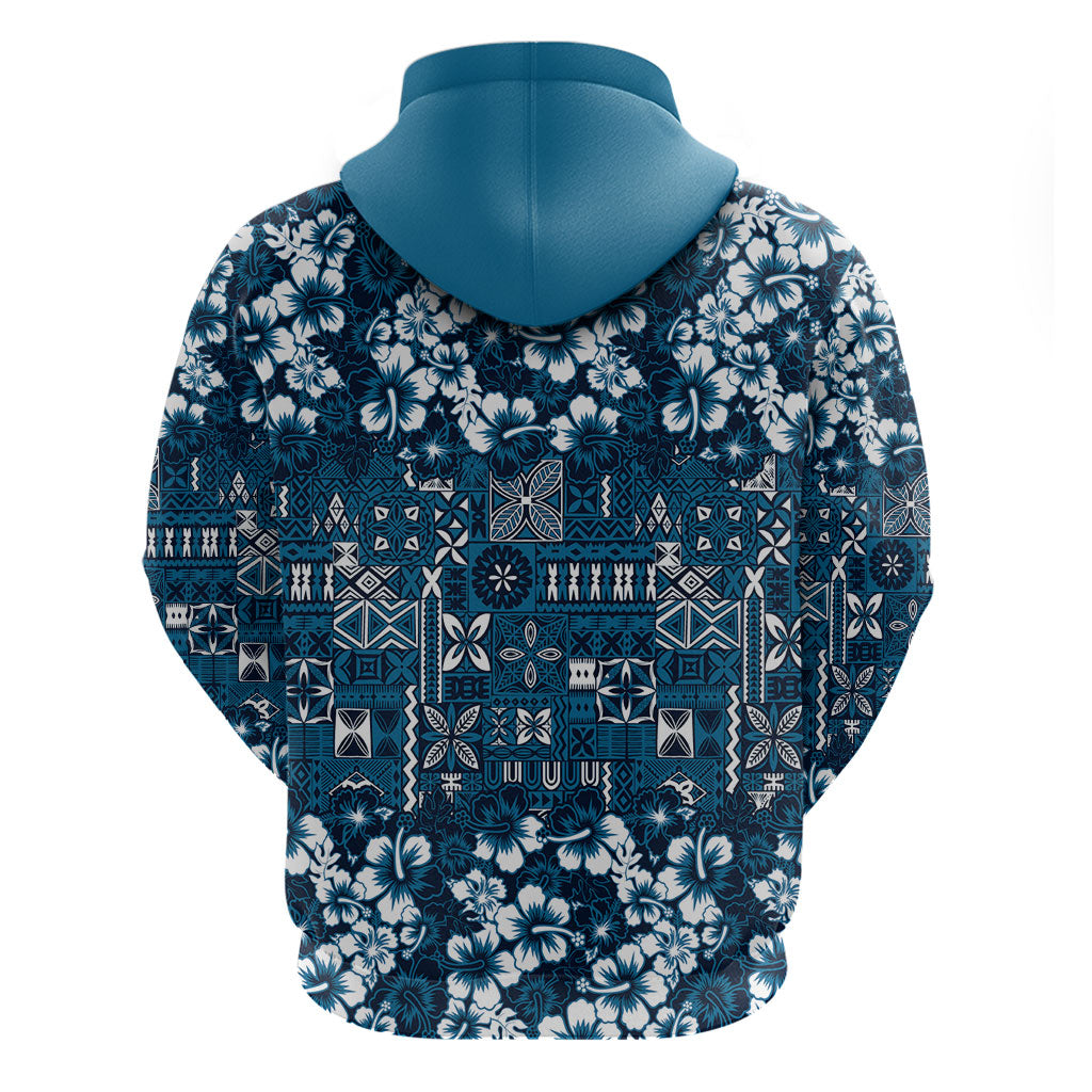 Blue Hawaiian Tapa Tribal Hibiscus Zip Hoodie LT9 - Polynesian Pride