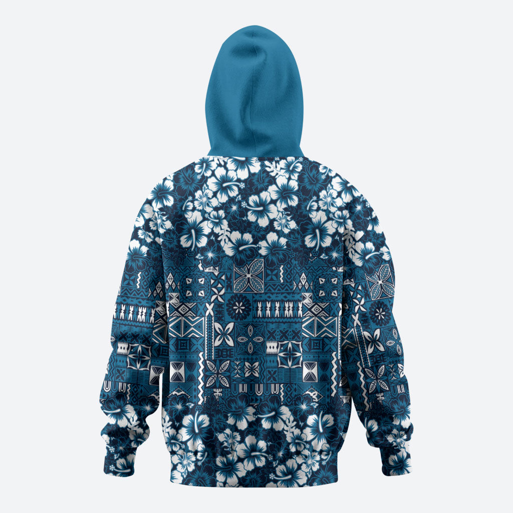 Blue Hawaiian Tapa Tribal Hibiscus Zip Hoodie LT9 - Polynesian Pride