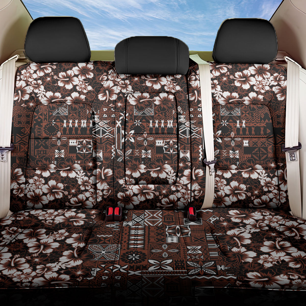 Burgundy Hawaiian Tapa Tribal Hibiscus Back Car Seat Cover