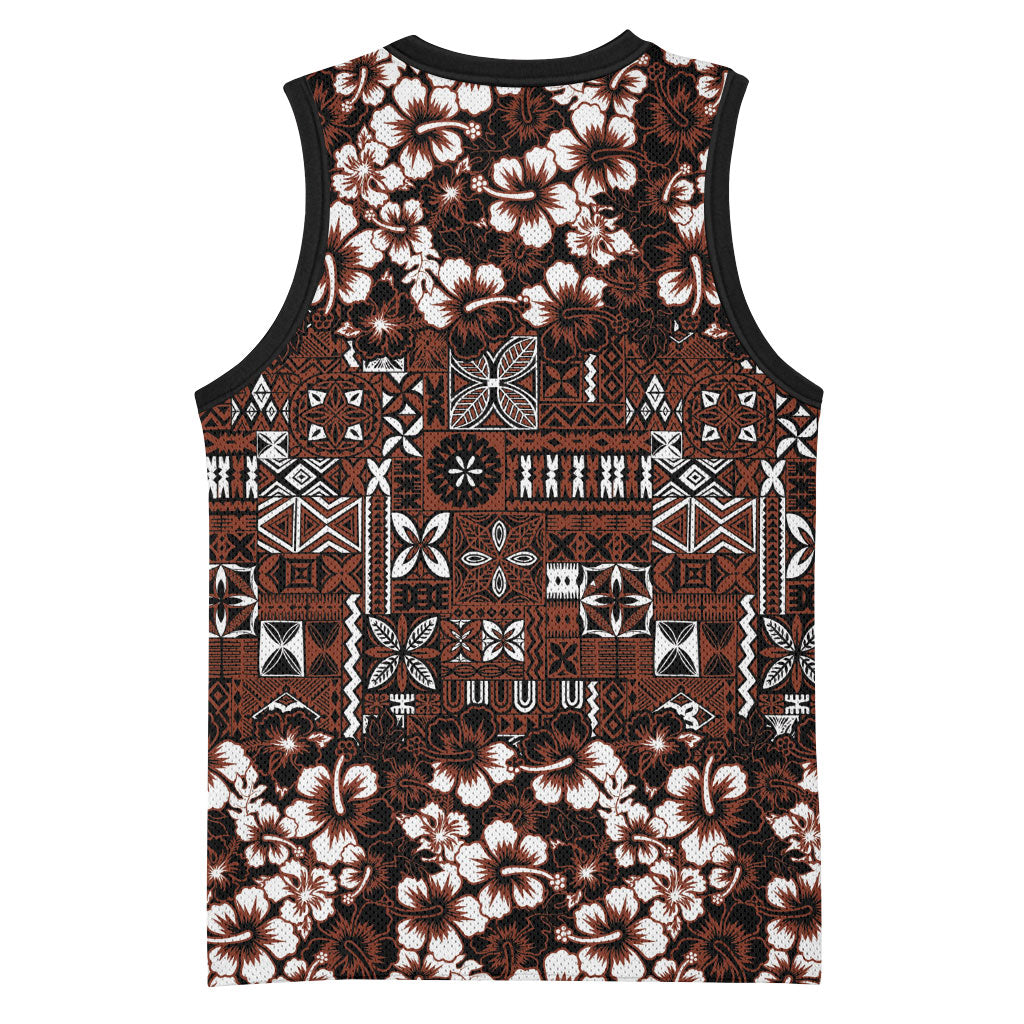Burgundy Hawaiian Tapa Tribal Hibiscus Basketball Jersey