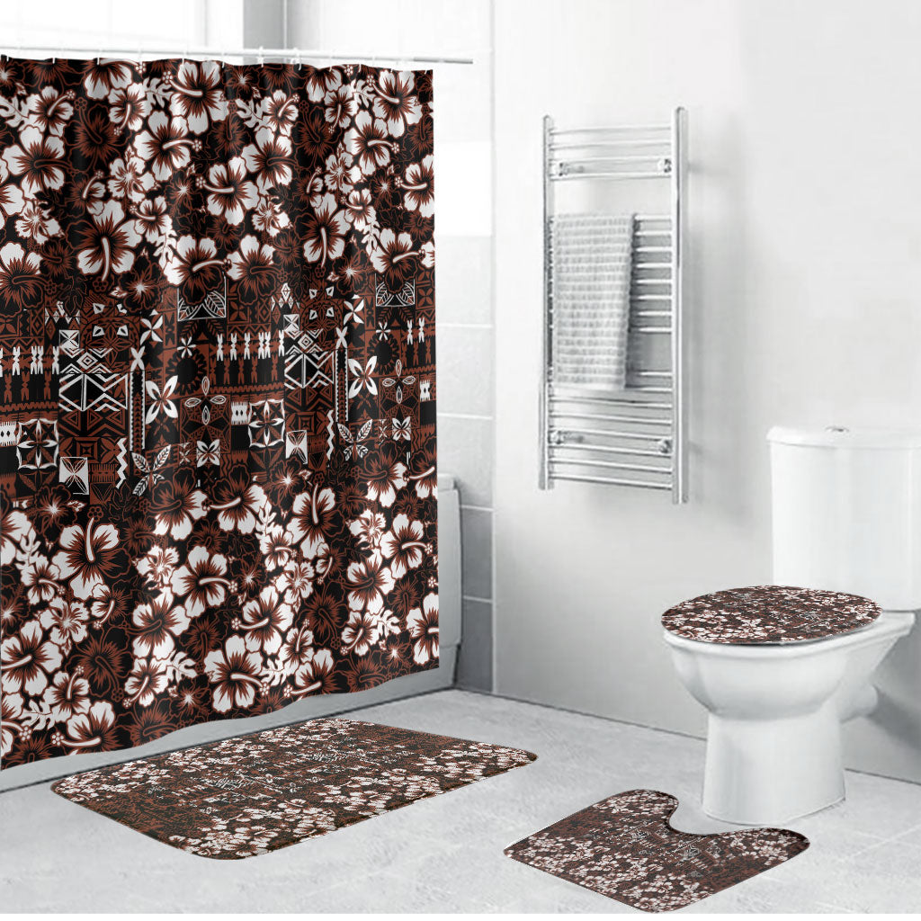 Burgundy Hawaiian Tapa Tribal Hibiscus Bathroom Set