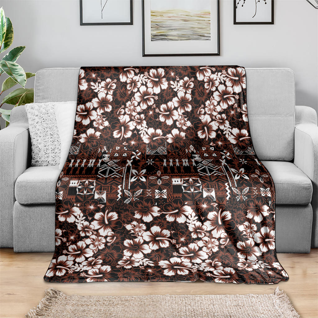 Burgundy Hawaiian Tapa Tribal Hibiscus Blanket LT9 - Polynesian Pride