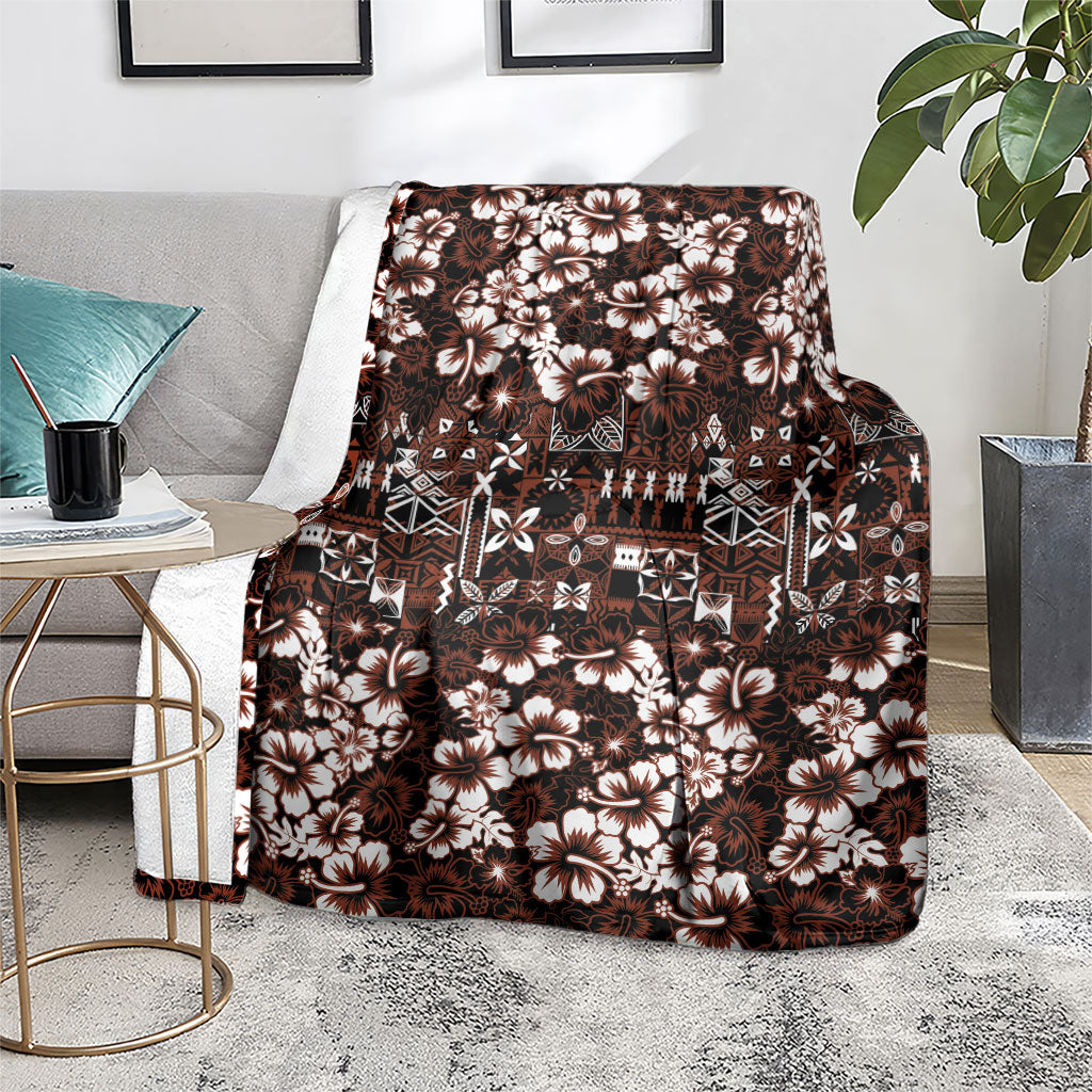 Burgundy Hawaiian Tapa Tribal Hibiscus Blanket LT9 - Polynesian Pride