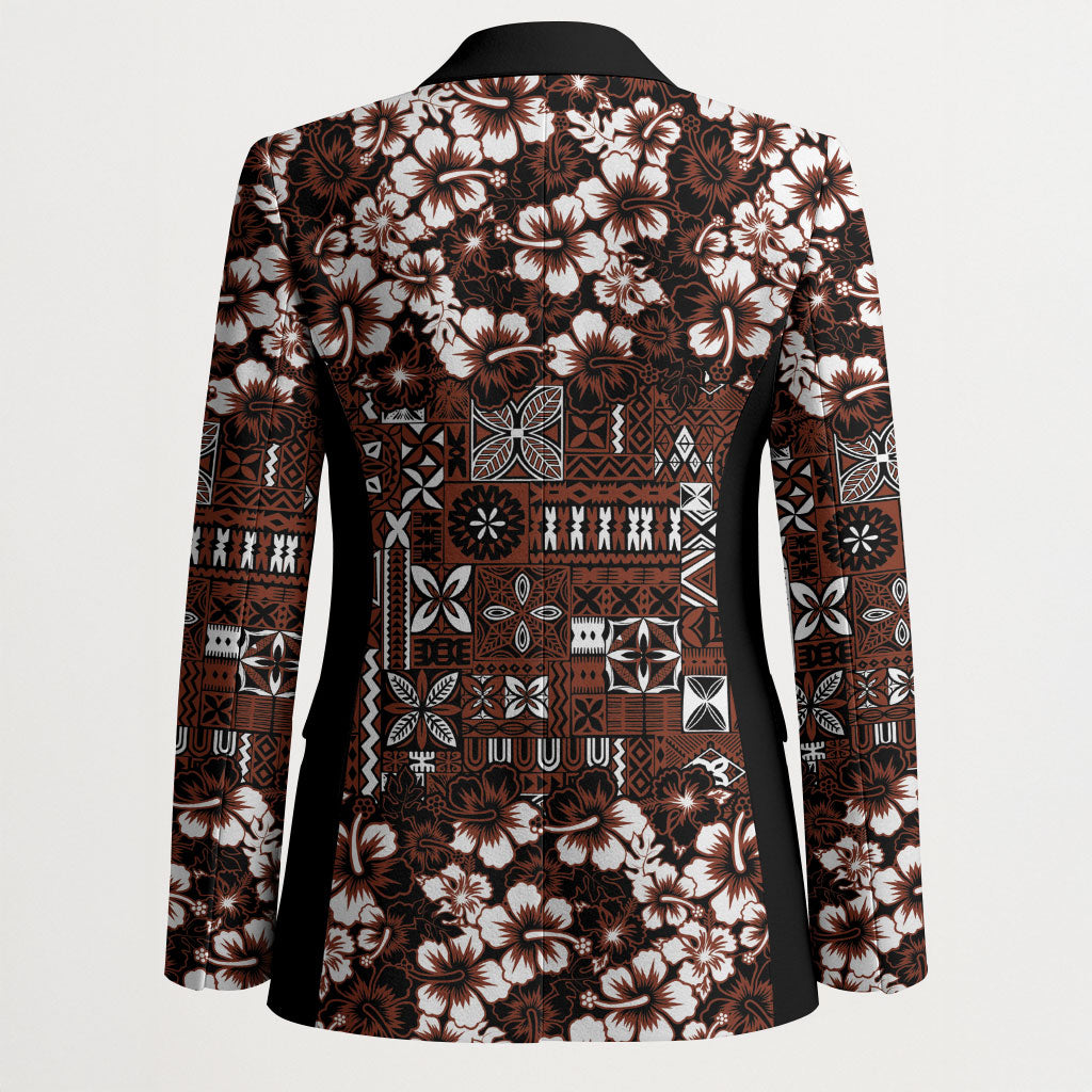 Burgundy Hawaiian Tapa Tribal Hibiscus Blazer LT9 - Polynesian Pride