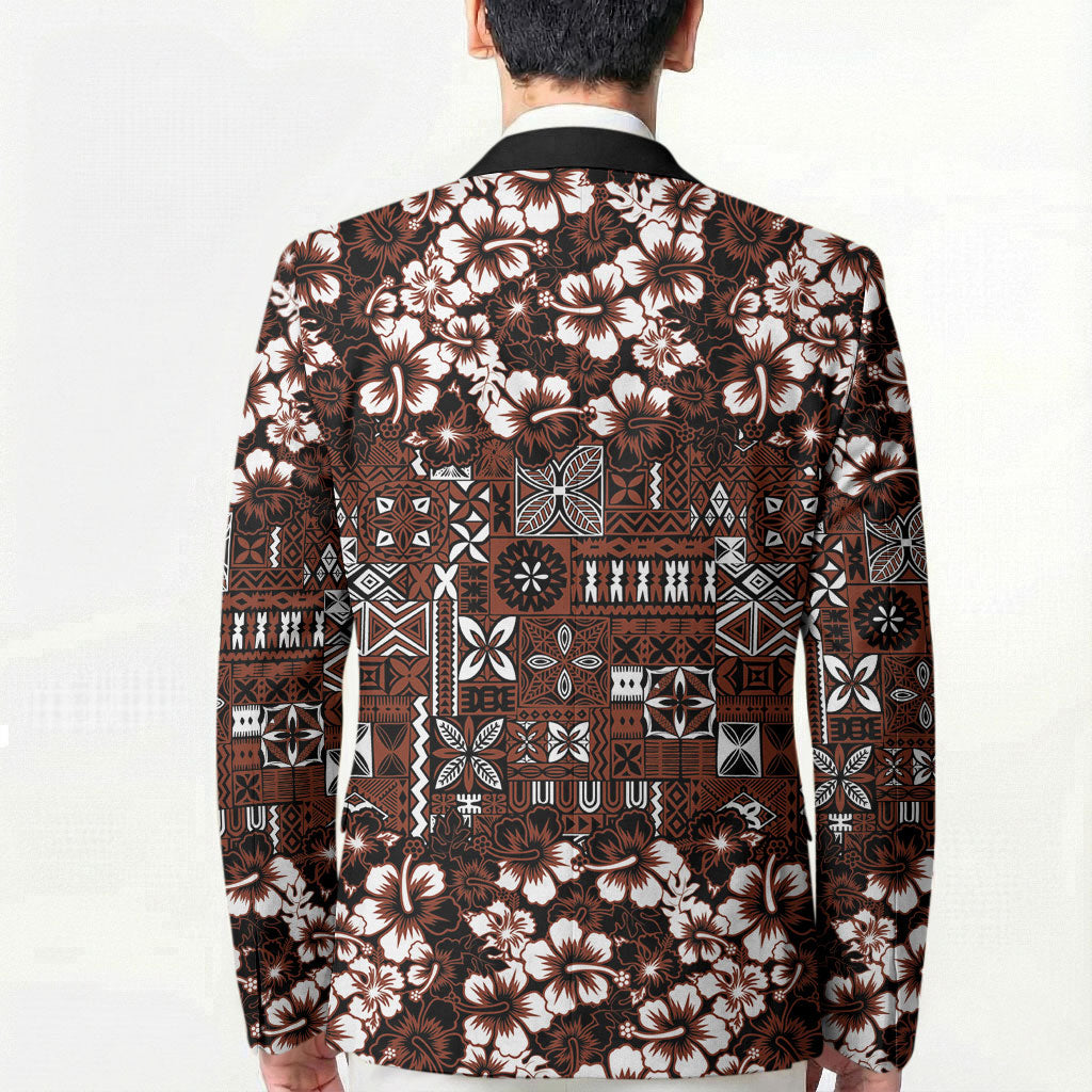 Burgundy Hawaiian Tapa Tribal Hibiscus Blazer LT9 - Polynesian Pride
