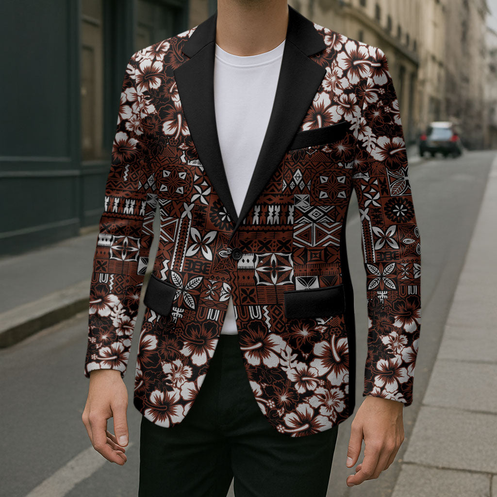 Burgundy Hawaiian Tapa Tribal Hibiscus Blazer LT9 - Polynesian Pride
