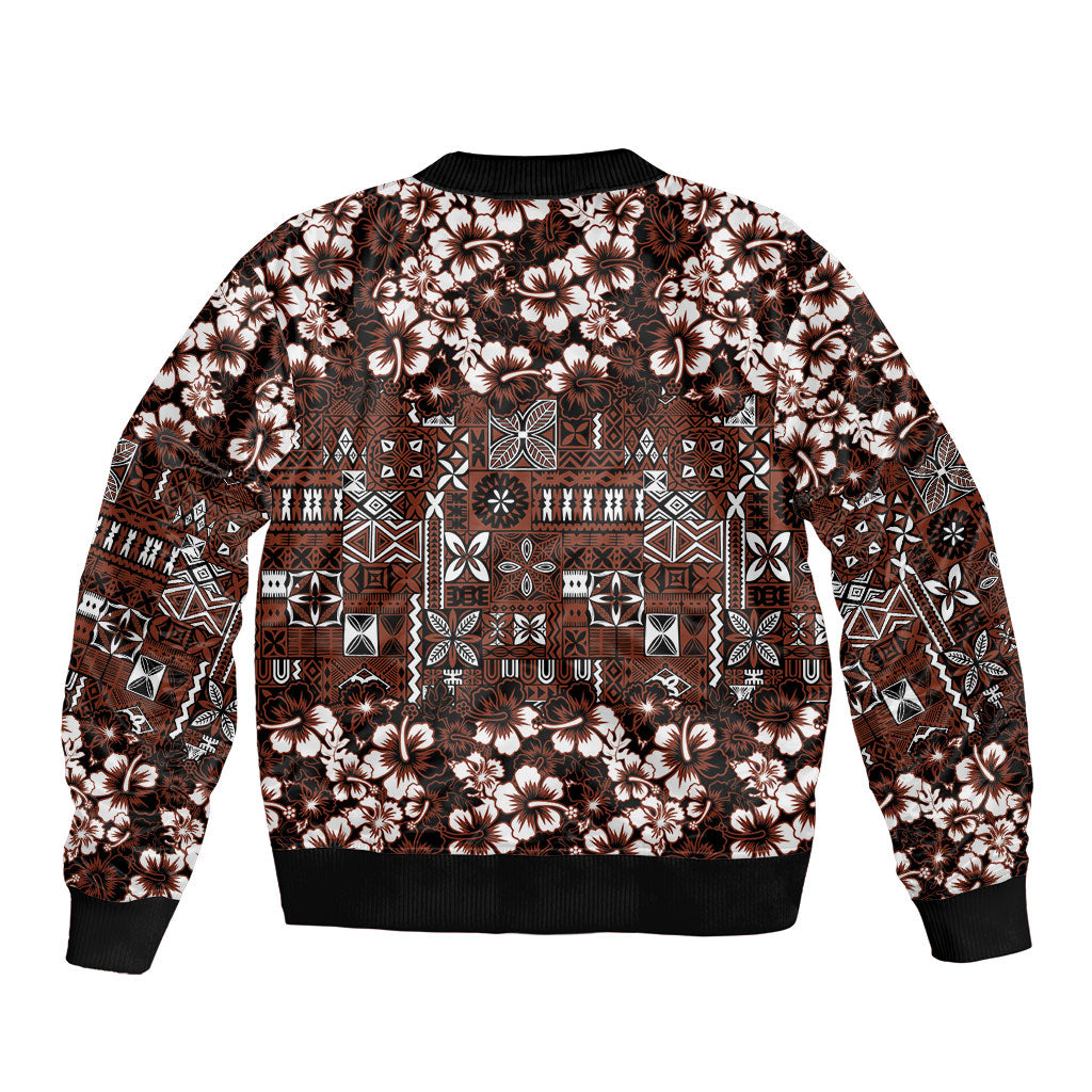 Burgundy Hawaiian Tapa Tribal Hibiscus Bomber Jacket LT9 - Polynesian Pride
