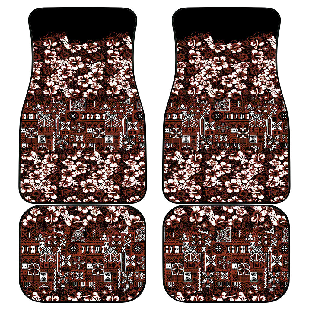 Burgundy Hawaiian Tapa Tribal Hibiscus Car Mats