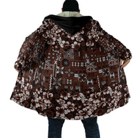 Burgundy Hawaiian Tapa Tribal Hibiscus Cloak
