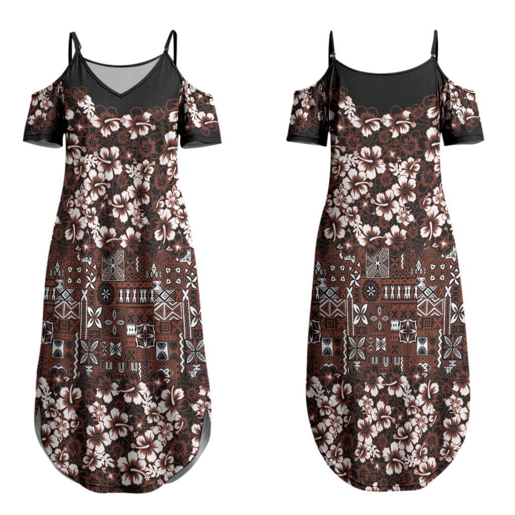 Burgundy Hawaiian Tapa Tribal Hibiscus Couples Matching Summer Maxi Dress and Hawaiian Shirt LT9 - Polynesian Pride