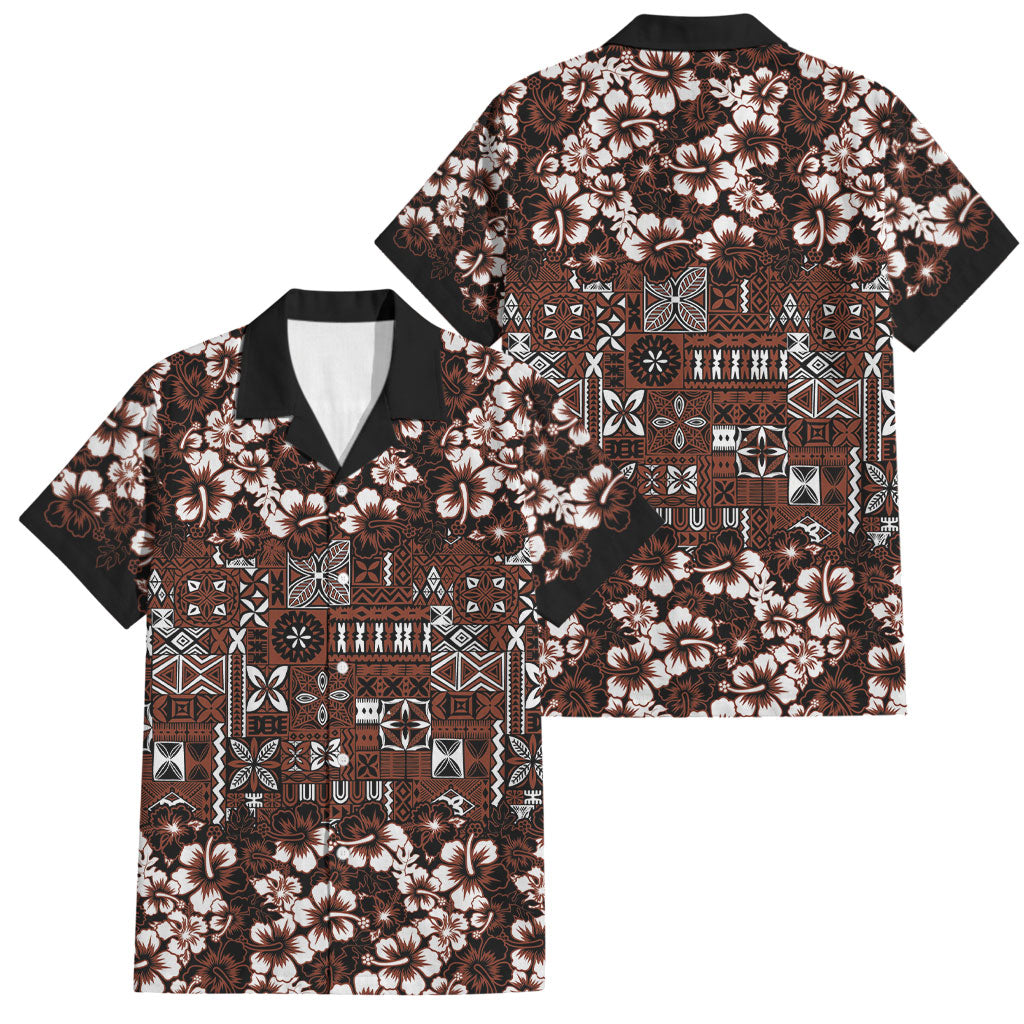 Burgundy Hawaiian Tapa Tribal Hibiscus Family Matching Long Sleeve Bodycon Dress and Hawaiian Shirt LT9 Dad's Shirt - Short Sleeve Burgundy - Polynesian Pride