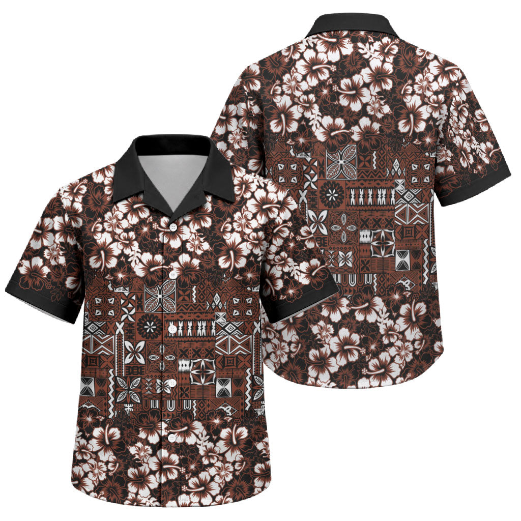 Burgundy Hawaiian Tapa Tribal Hibiscus Family Matching Long Sleeve Bodycon Dress and Hawaiian Shirt LT9 Son's Shirt Burgundy - Polynesian Pride
