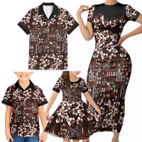 Burgundy Hawaiian Tapa Tribal Hibiscus Family Matching Short Sleeve Bodycon Dress and Hawaiian Shirt LT9 - Polynesian Pride