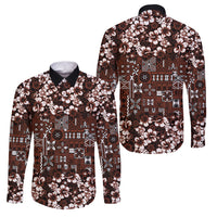 Burgundy Hawaiian Tapa Tribal Hibiscus Family Matching Short Sleeve Bodycon Dress and Hawaiian Shirt LT9 Dad's Shirt - Long Sleeve Burgundy - Polynesian Pride