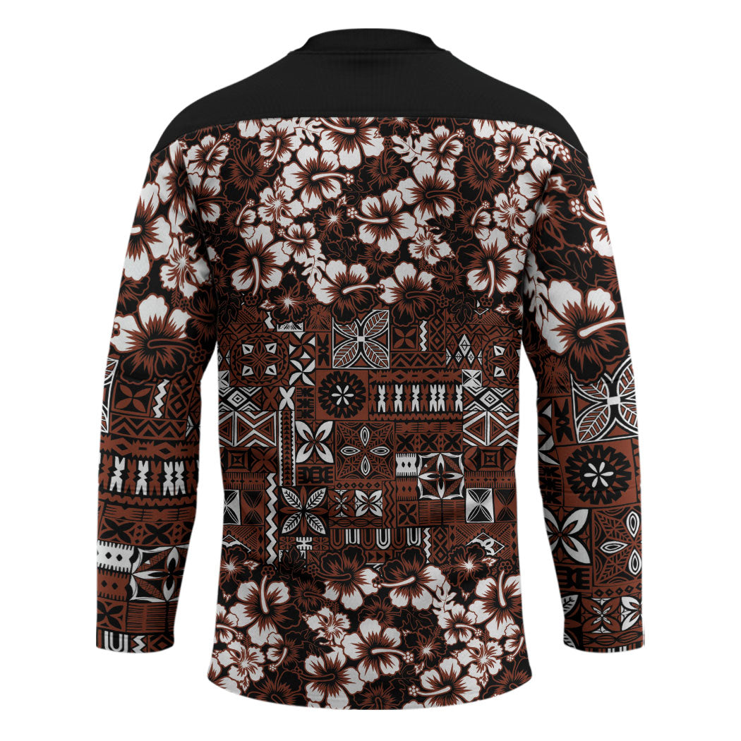 Burgundy Hawaiian Tapa Tribal Hibiscus Hockey Jersey