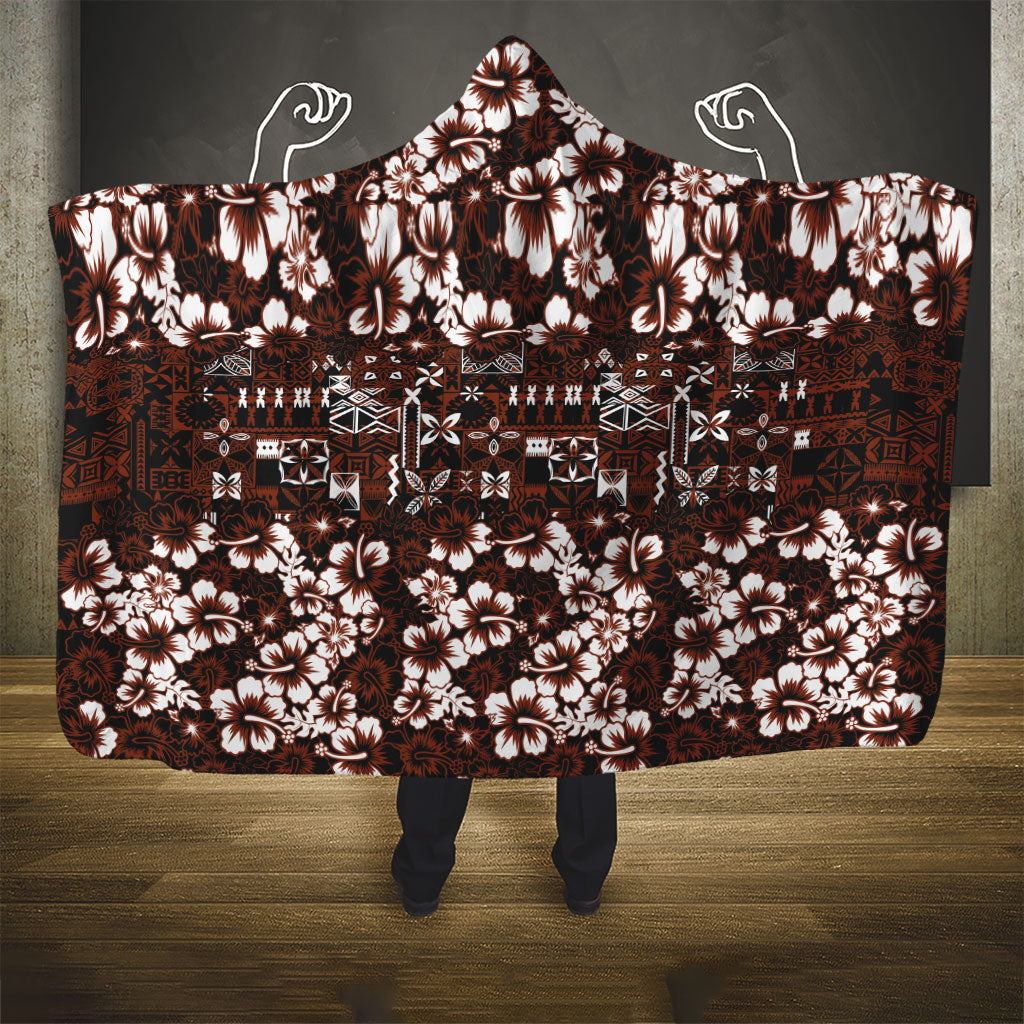 Burgundy Hawaiian Tapa Tribal Hibiscus Hooded Blanket LT9 - Polynesian Pride