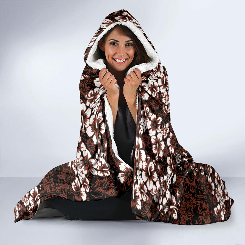 Burgundy Hawaiian Tapa Tribal Hibiscus Hooded Blanket LT9 - Polynesian Pride