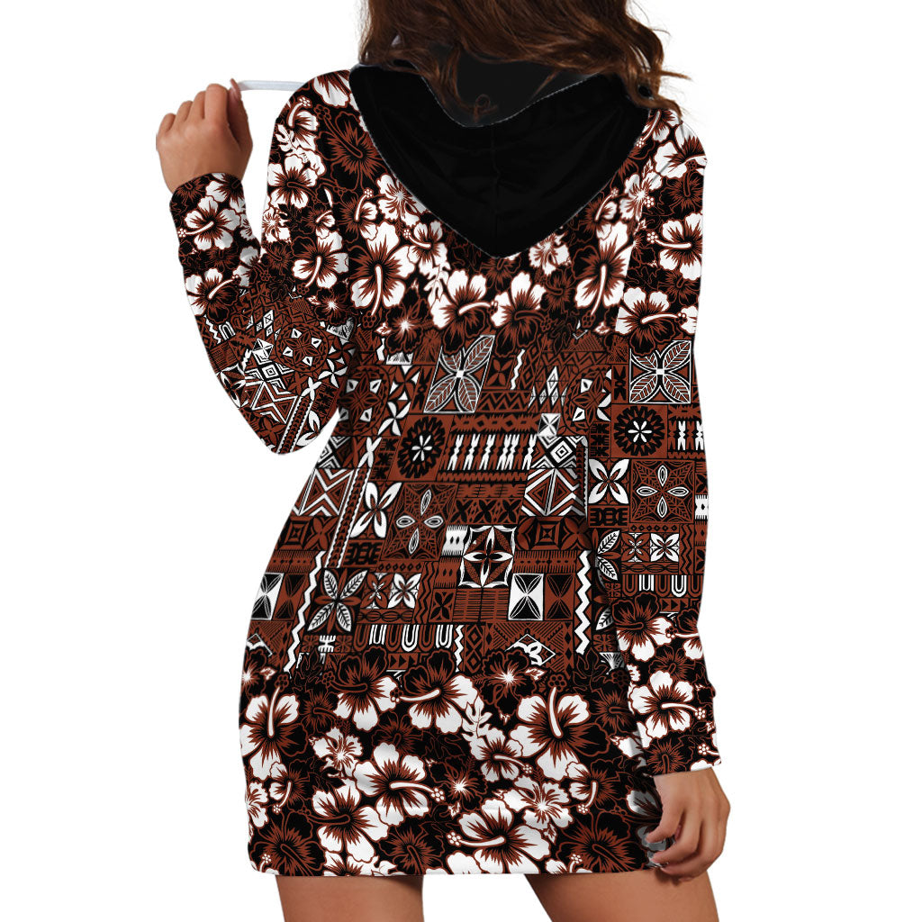 Burgundy Hawaiian Tapa Tribal Hibiscus Hoodie Dress LT9 - Polynesian Pride