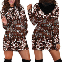 Burgundy Hawaiian Tapa Tribal Hibiscus Hoodie Dress LT9 - Polynesian Pride