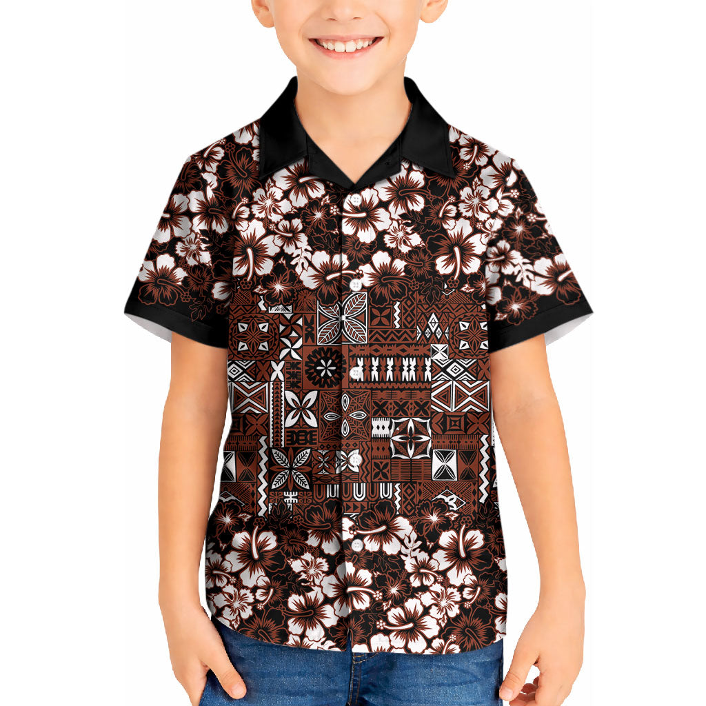 Burgundy Hawaiian Tapa Tribal Hibiscus Kid Hawaiian Shirt LT9 Kid Burgundy - Polynesian Pride