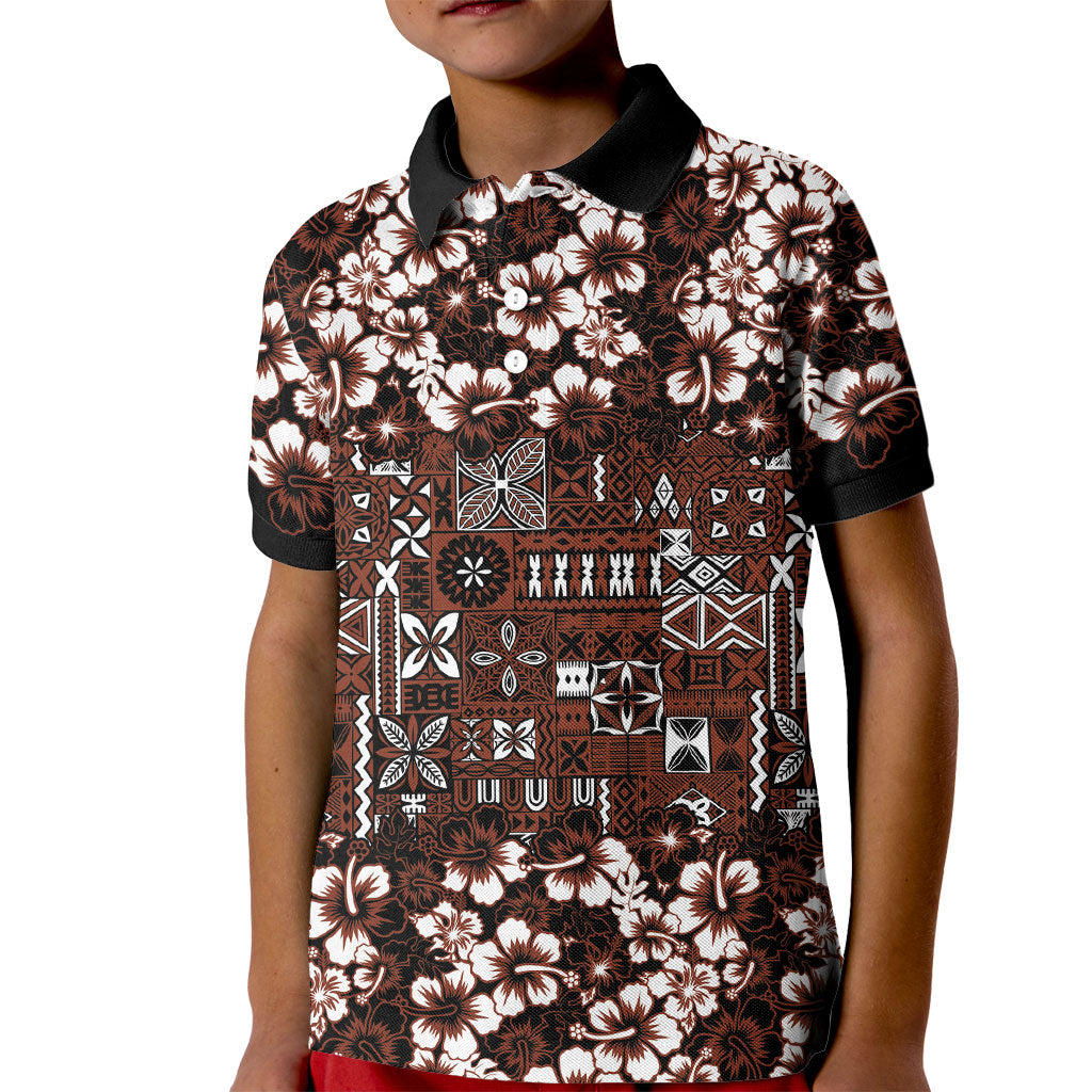 Burgundy Hawaiian Tapa Tribal Hibiscus Kid Polo Shirt