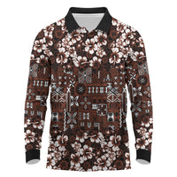Burgundy Hawaiian Tapa Tribal Hibiscus Long Sleeve Polo Shirt LT9 Burgundy - Polynesian Pride