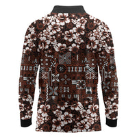 Burgundy Hawaiian Tapa Tribal Hibiscus Long Sleeve Polo Shirt LT9 - Polynesian Pride