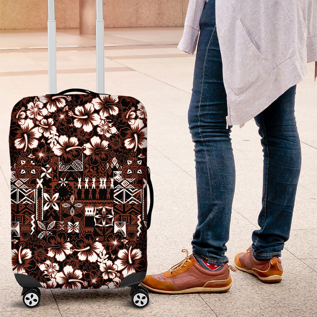 Burgundy Hawaiian Tapa Tribal Hibiscus Luggage Cover