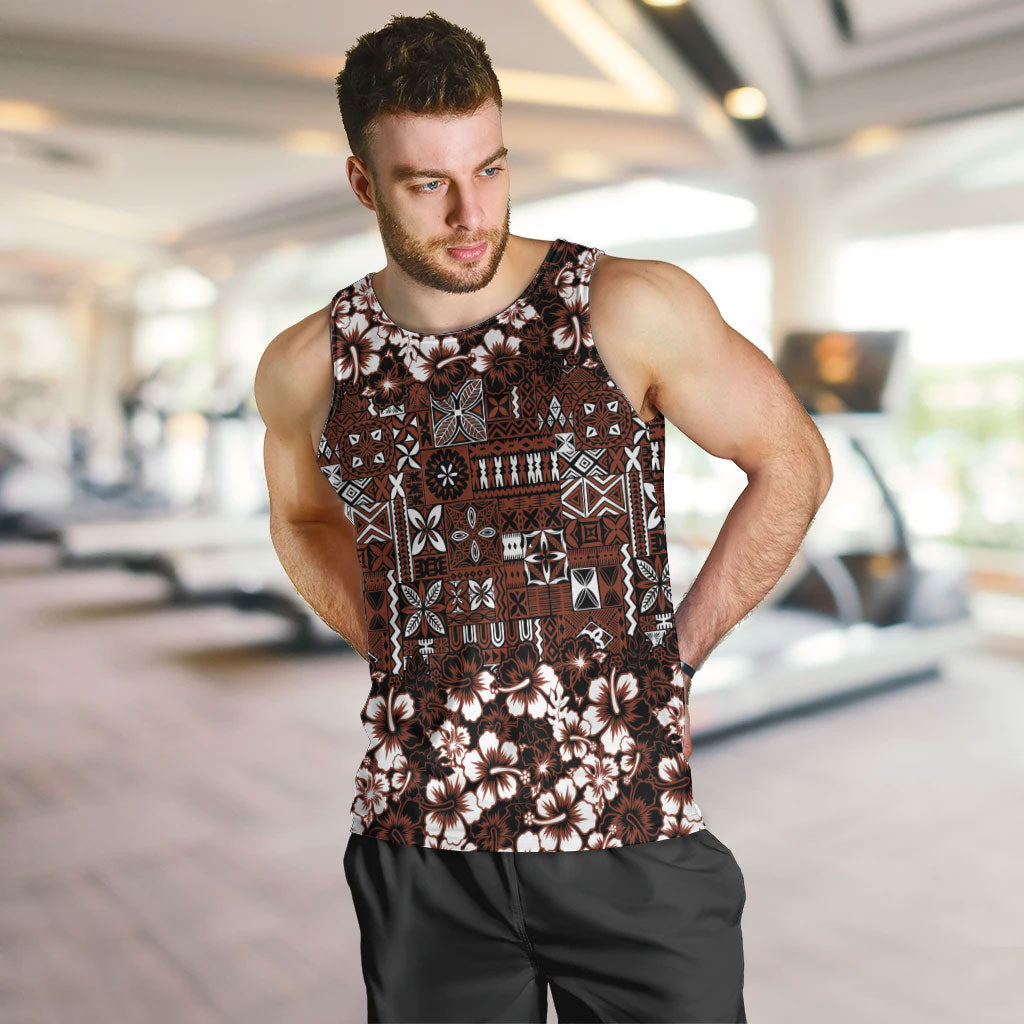 Burgundy Hawaiian Tapa Tribal Hibiscus Men Tank Top LT9 Burgundy - Polynesian Pride