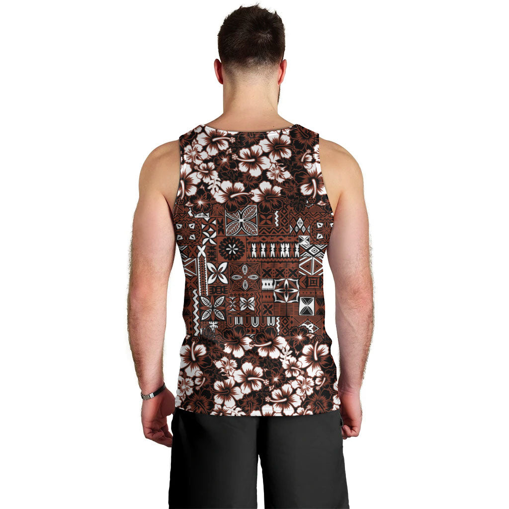Burgundy Hawaiian Tapa Tribal Hibiscus Men Tank Top LT9 - Polynesian Pride