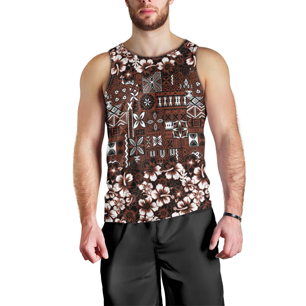 Burgundy Hawaiian Tapa Tribal Hibiscus Men Tank Top LT9 - Polynesian Pride