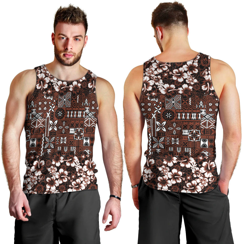 Burgundy Hawaiian Tapa Tribal Hibiscus Men Tank Top LT9 - Polynesian Pride