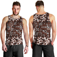 Burgundy Hawaiian Tapa Tribal Hibiscus Men Tank Top LT9 - Polynesian Pride
