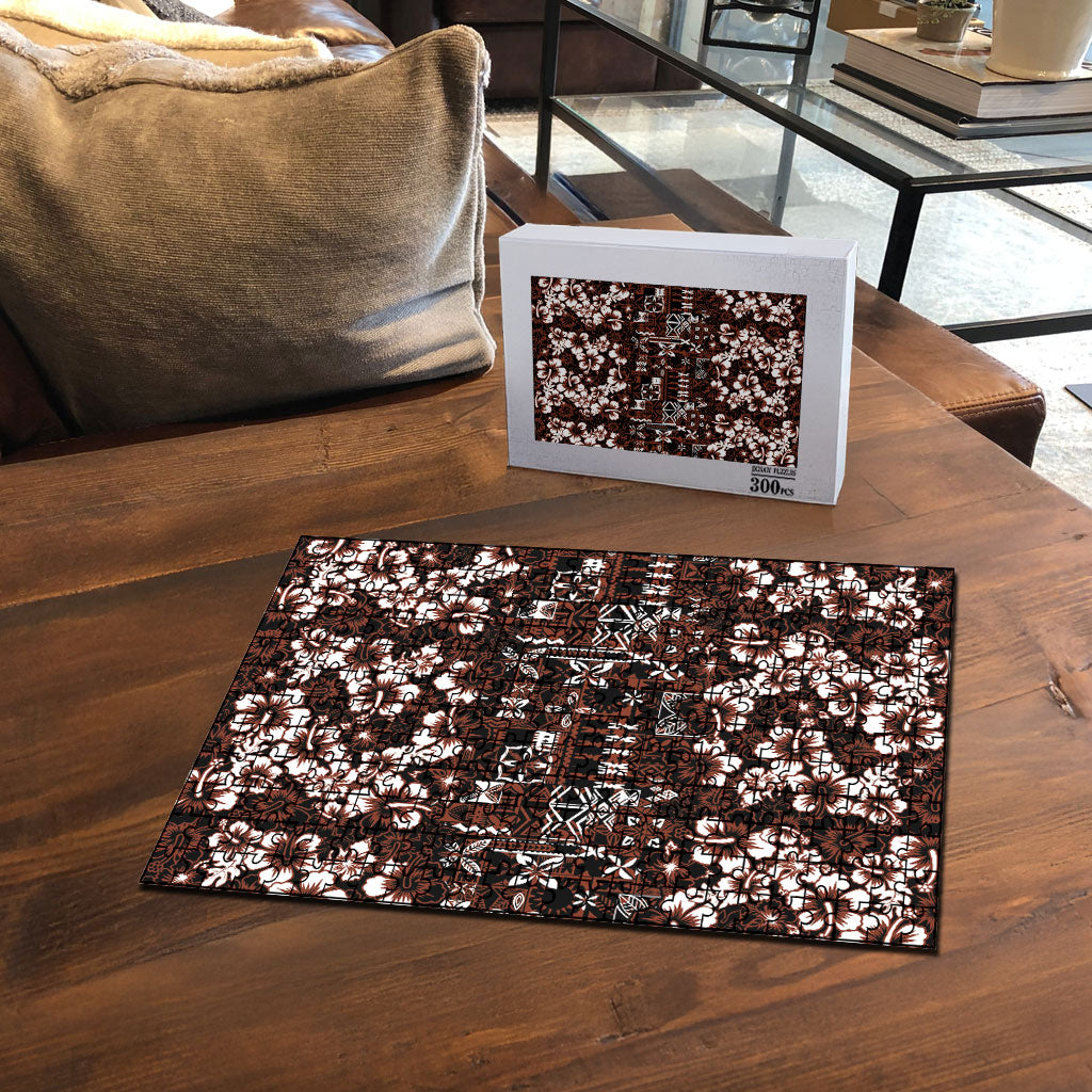 Burgundy Hawaiian Tapa Tribal Hibiscus Puzzle LT9 - Polynesian Pride