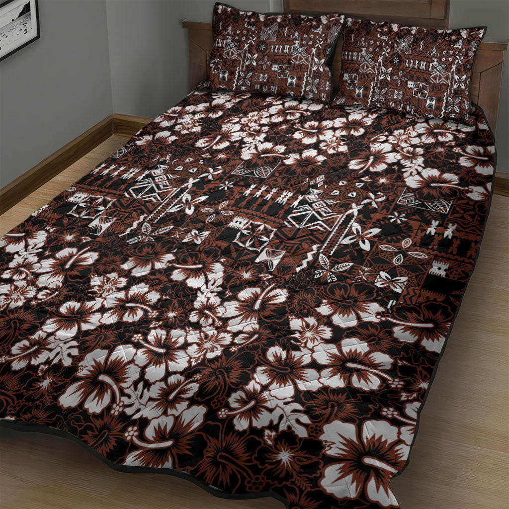 Burgundy Hawaiian Tapa Tribal Hibiscus Quilt Bed Set LT9 - Polynesian Pride