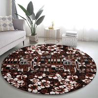 Burgundy Hawaiian Tapa Tribal Hibiscus Round Carpet LT9 - Polynesian Pride