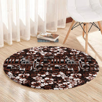 Burgundy Hawaiian Tapa Tribal Hibiscus Round Carpet LT9 - Polynesian Pride