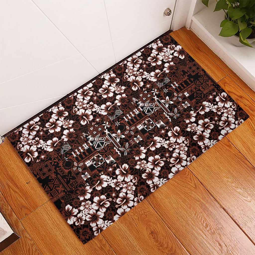 Burgundy Hawaiian Tapa Tribal Hibiscus Rubber Doormat LT9 - Polynesian Pride