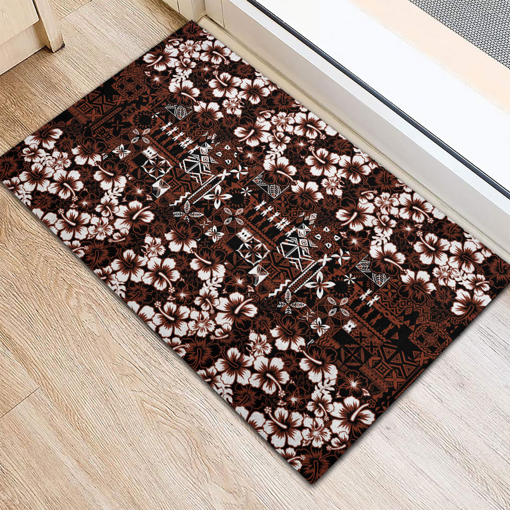 Burgundy Hawaiian Tapa Tribal Hibiscus Rubber Doormat LT9 - Polynesian Pride