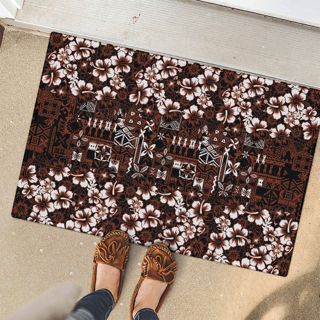 Burgundy Hawaiian Tapa Tribal Hibiscus Rubber Doormat LT9 - Polynesian Pride