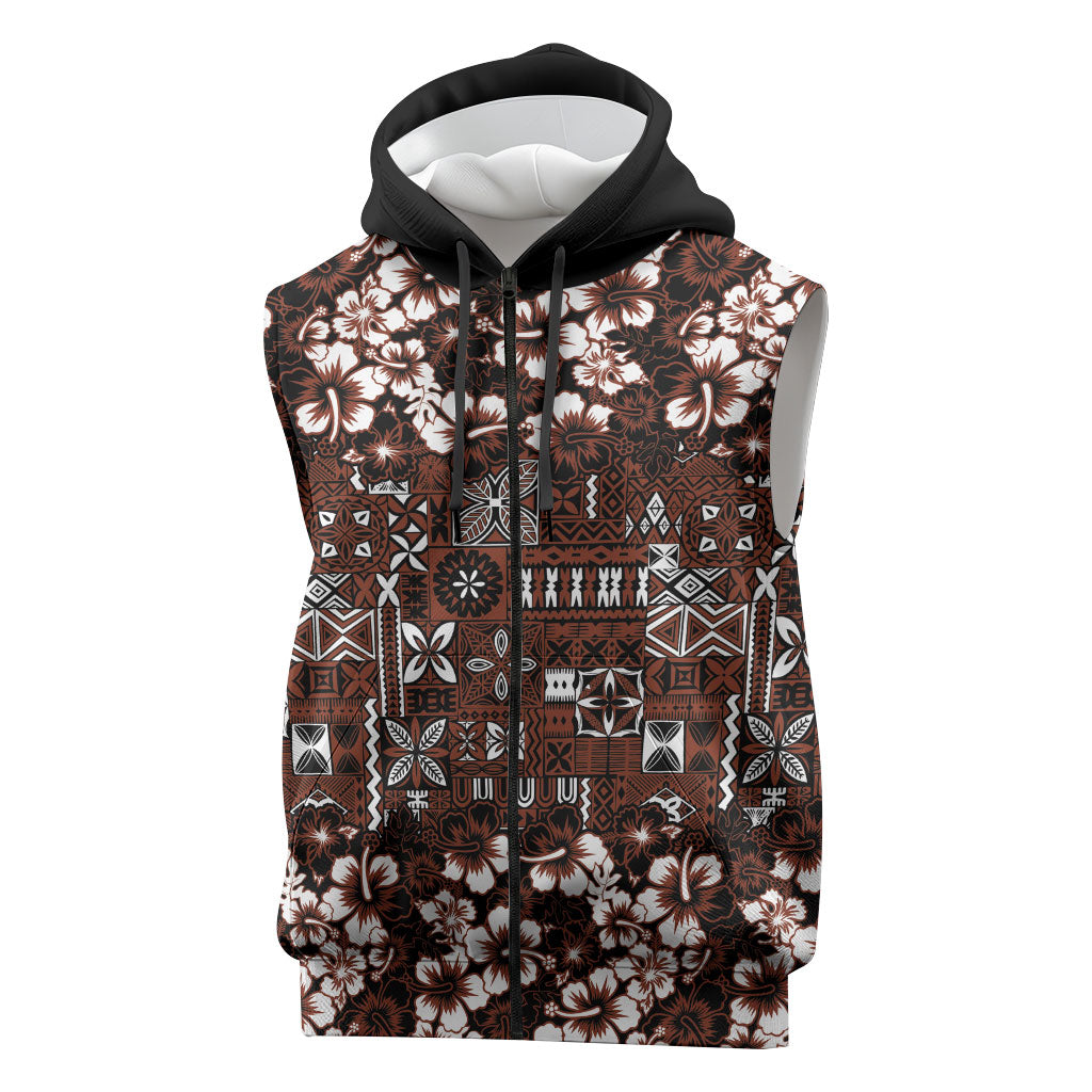 Burgundy Hawaiian Tapa Tribal Hibiscus Sleeveless Zip Hoodie LT9 Burgundy - Polynesian Pride